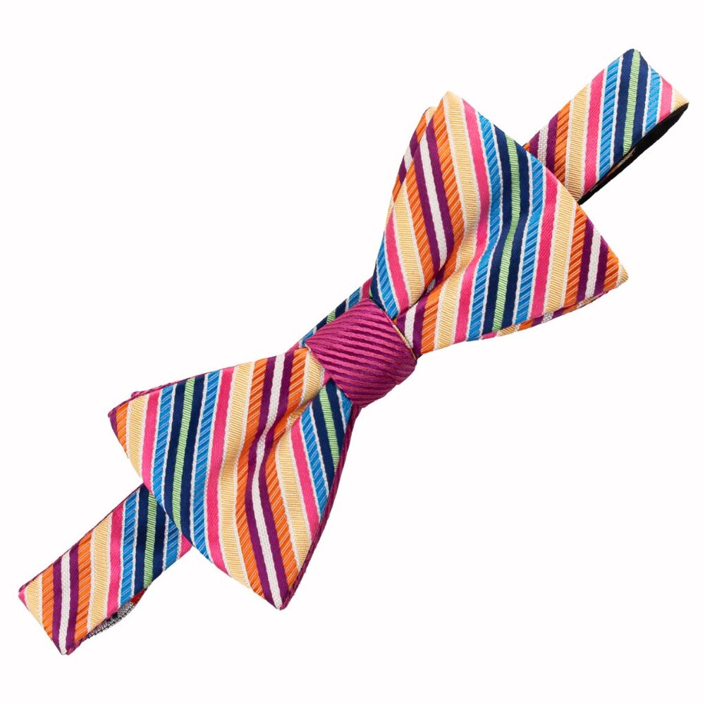 Billy London Multicolor Rainbow Stripe Silk Bow Tie — Adjustable to 20"